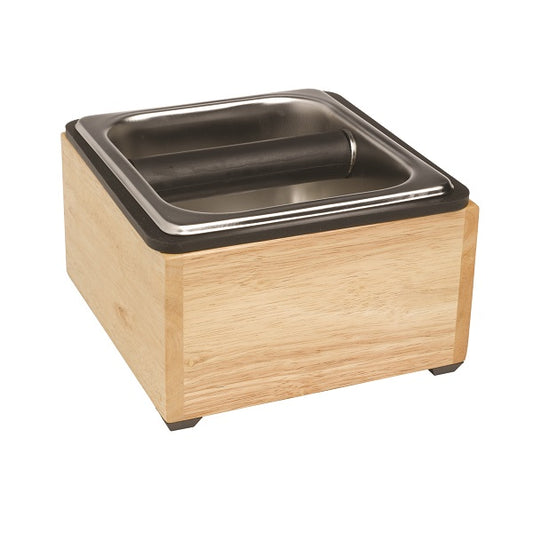 Basic Knock Box Set, Stainless Steel, with Maple Holder, 7.5″ x 5″ x 4.5″, 25670