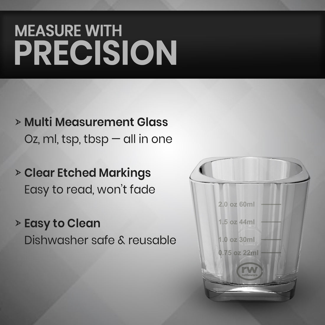 Rattleware Premium 2 Oz Graduated Shot Glass - Durable and Precise Measurement Tool for Espresso Shots, Cocktails, and Mixology - Perfect for Home Bar, Cafes, and Entertaining