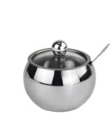 16oz Sugar Bowl, Stainless Steel, with Lid and Spoon