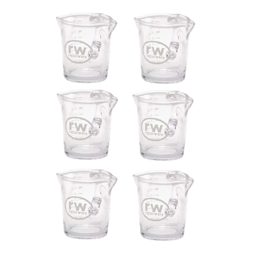Rattleware 3oz Shot Pitcher with White Printing, Glass, Double Spout, Set of 6 - 27610