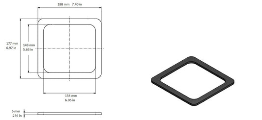 Hush Gasket, for Knockboxes, 6″x5.5″, Black, 02292