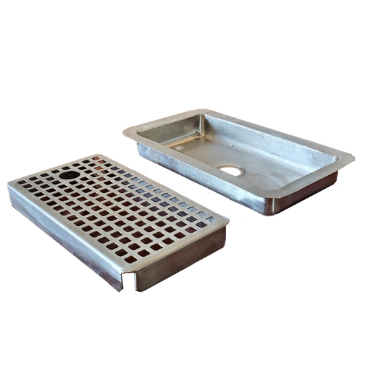 Drip Tray, Stainless Steel, 5.5″x9″x1″, Flush Mount, Removable Grate, with Drain Hole
