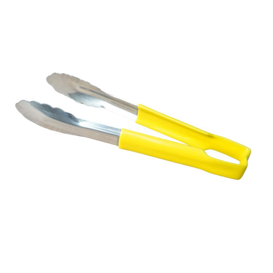 9″ Tongs, Yellow Handle, Stainless Steel