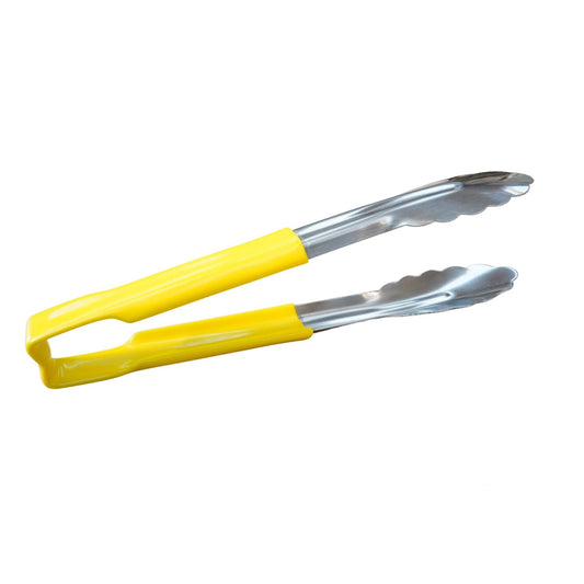 9″ Tongs, Yellow Handle, Stainless Steel