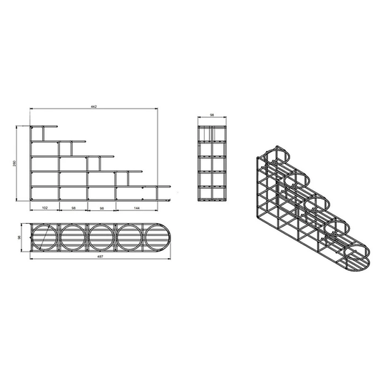 5 Bottle Inline Rack, Wire, 19″x4″x10″, Black