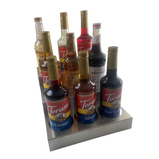 9 Bottle Rack, Brushed Stainless Steel, 3 Tiers