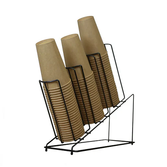 Cup Rack, 4 Sections, Wire, Flat, Black Coated Steel