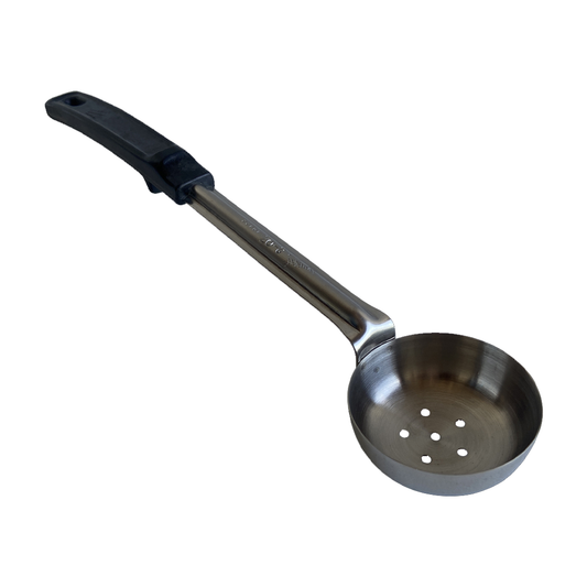 Rattleware Egg Spoon Ladle, 2 oz, Perforated with Black Handle, Stainless Steel