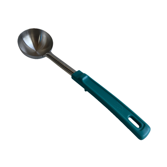 Rattleware Egg Spoon Ladle, 3.5 oz, Green Handle, Stainless Steel