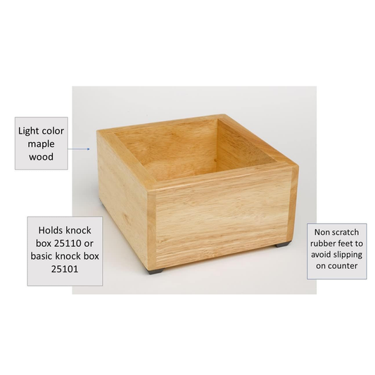 Knock Box, Stainless Steel, 6″x5.5″x4″, with Maple Holder and Splash Guard, 97435