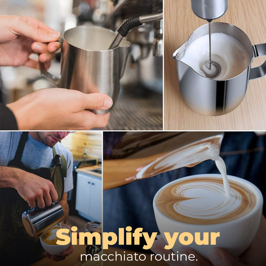 Rattleware 32 oz Macchiato Milk Frothing Pitcher - Stainless Steel, Perfect for Latte Art Enthusiasts, Ideal for Home & Commercial Use