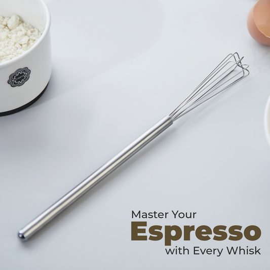 Rattleware 10.5” Long-Handle Silver Espresso Whisk - Perfect Coffee Distribution, Stainless-Steel Triangular Design, Ideal for Commercial & Home Use