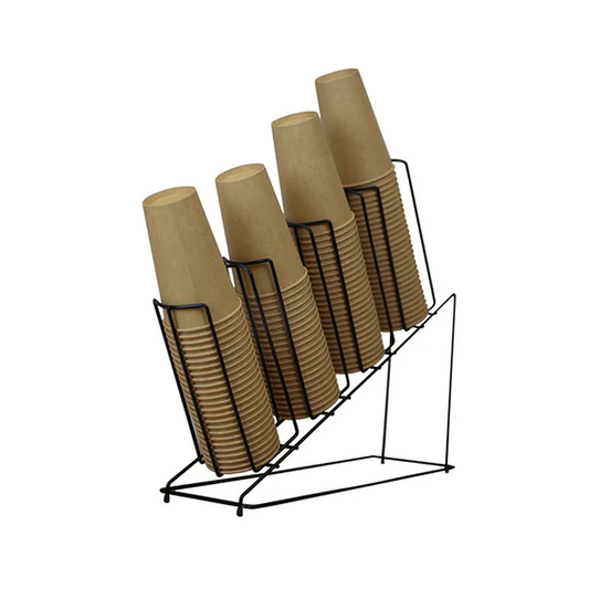 Cup/Lid Rack, 4 Section, Wire, Slant, Black Steel
