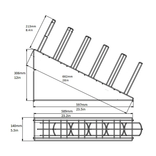 Cup/Lid Rack, 5 Section, Wire, Slant, Black Steel