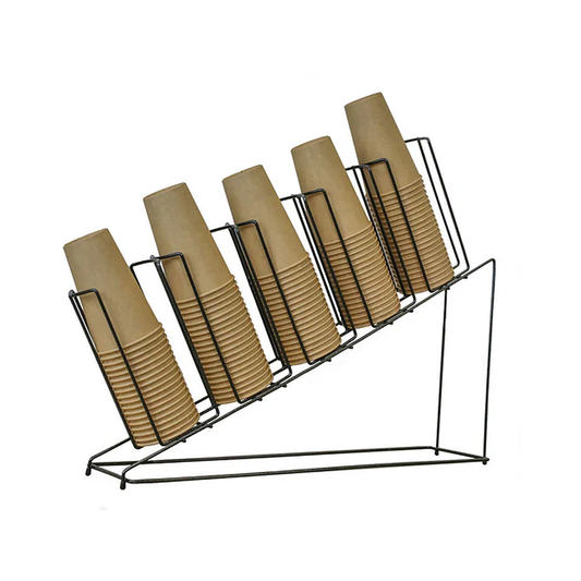 Cup/Lid Rack, 5 Section, Wire, Slant, Black Steel