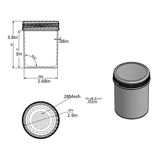 Shaker, Translucent Bottom, Mesh Stainless Steel Lid