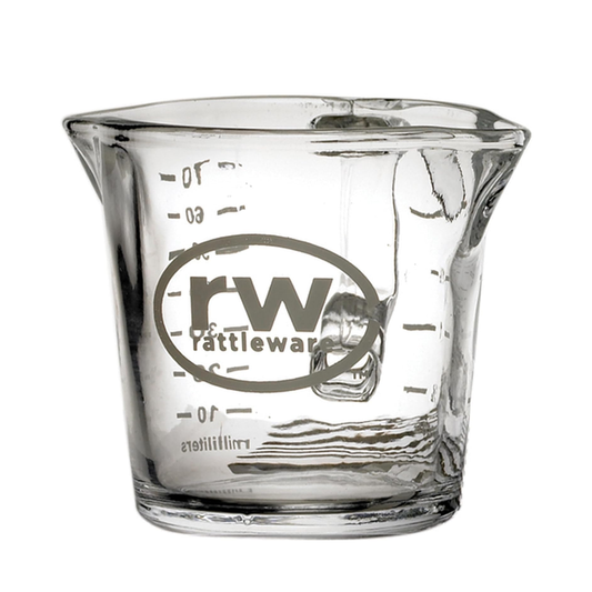 Rattleware Espresso Shot Glass Pitcher – Double Spouted Genuine Barista Measuring Cup with Graduations in Ml & Oz – High-Volume, Commercial-Grade for Swift Espresso Pouring & Precision (3 Oz, 2-Pc)