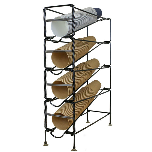 Vertical Cup Dispenser, 4 Tiers, Black, with Adjustment Springs
