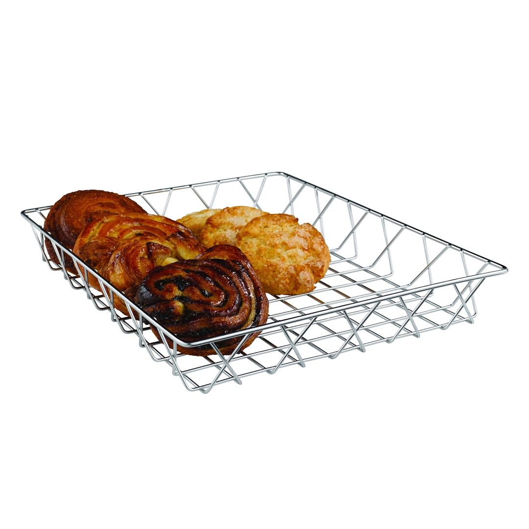 Rattleware 14-Inch by 12-Inch by 2-Inch Wire Pastry Basket, Silver