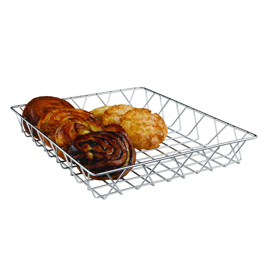 Rattleware 14-Inch by 12-Inch by 2-Inch Wire Pastry Basket, Silver