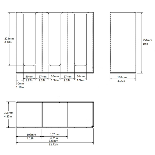 Three Lid Organizer, Acrylic, 13″x4.5″x10″, 05288